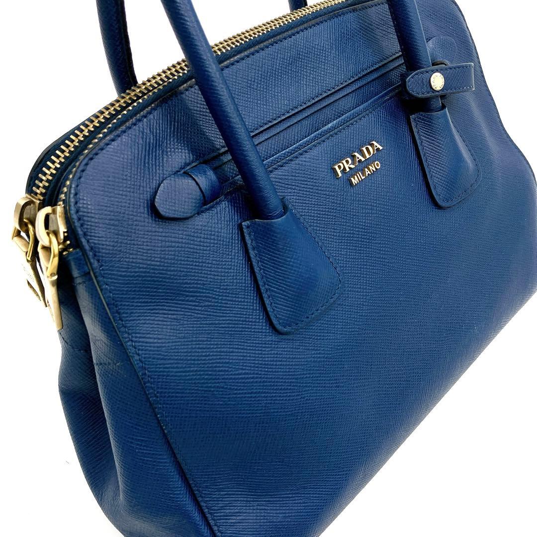Prada Tote Bag Logo Hardware Saffiano Leather Blue