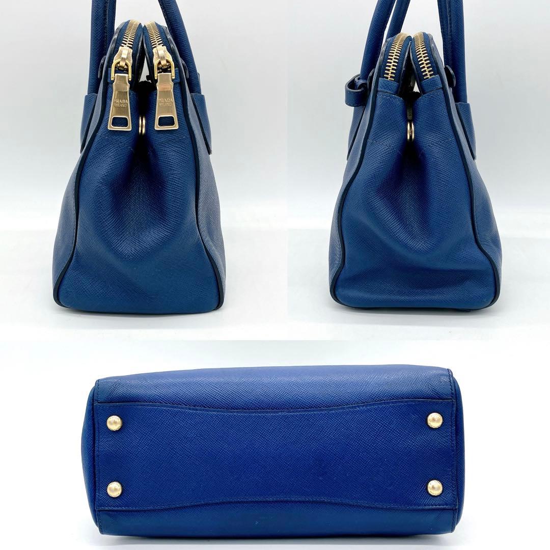 Prada Tote Bag Logo Hardware Saffiano Leather Blue