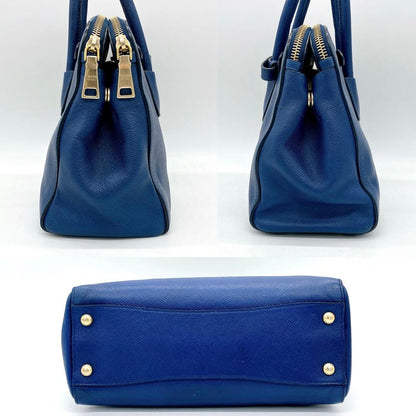 Prada Tote Bag Logo Hardware Saffiano Leather Blue