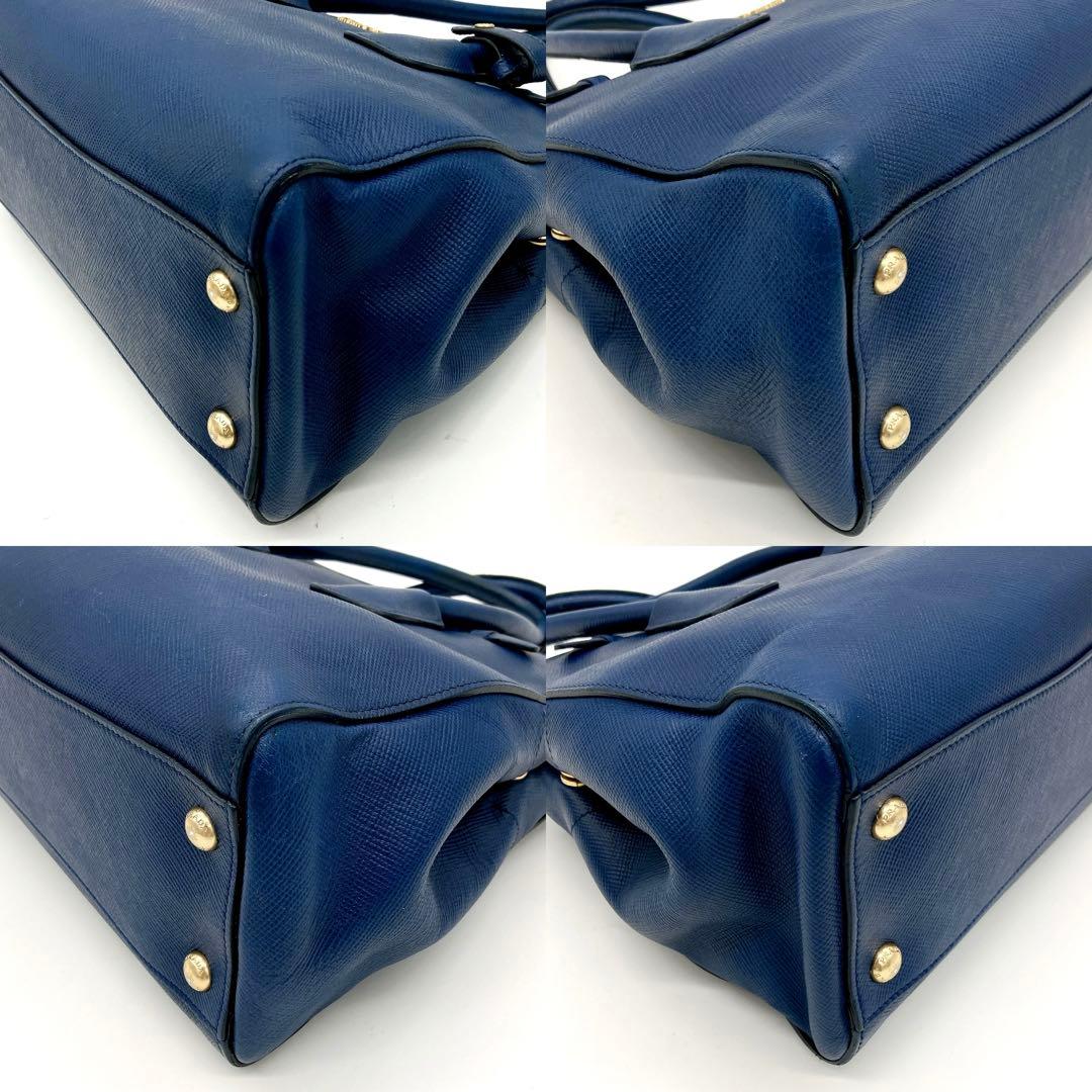 Prada Tote Bag Logo Hardware Saffiano Leather Blue