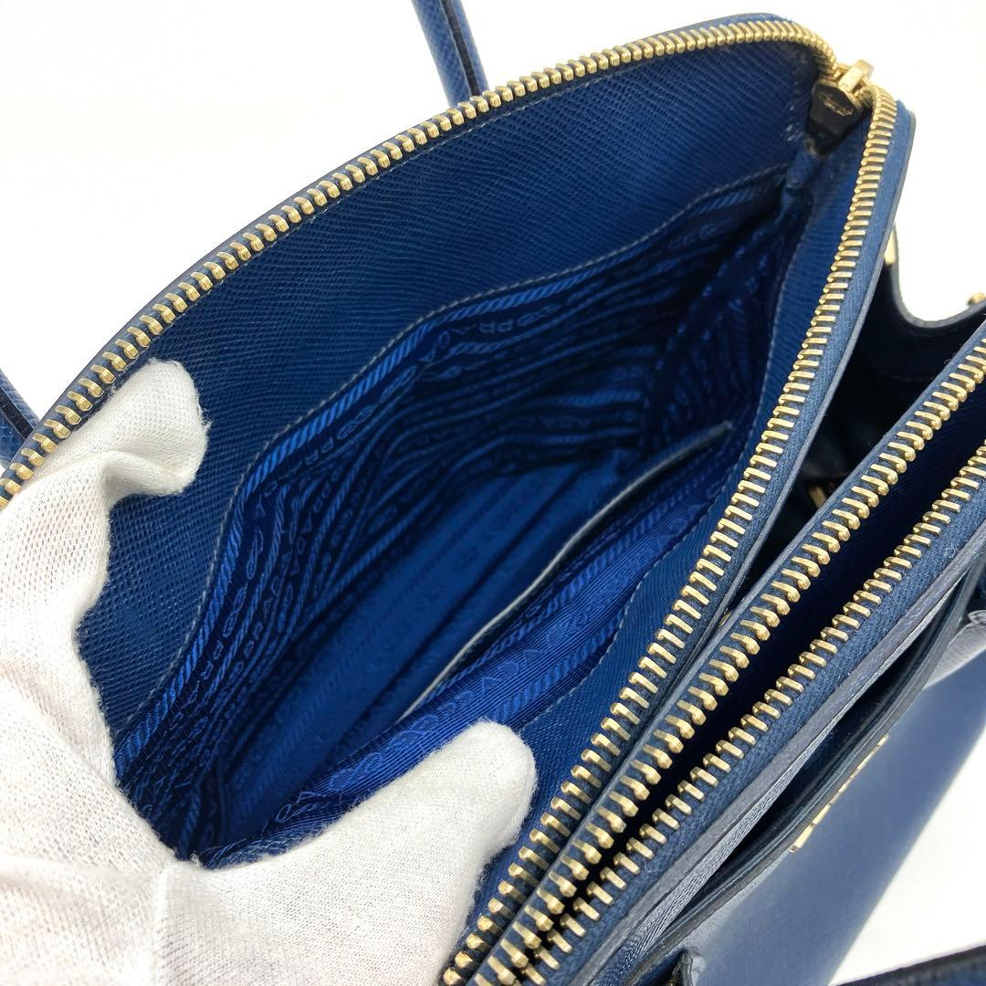 Prada Tote Bag Logo Hardware Saffiano Leather Blue