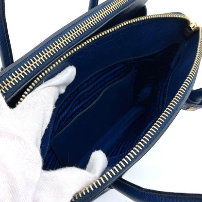 Prada Tote Bag Logo Hardware Saffiano Leather Blue