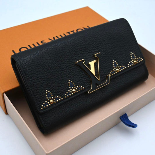 Louis Vuitton Taurillon Portefeuille Capucines Wallet Studs Black
