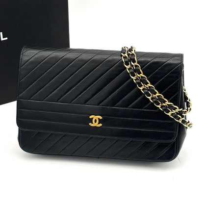 Chanel Bias Stitch Quilted Lambskin Shoulder Bag Black
