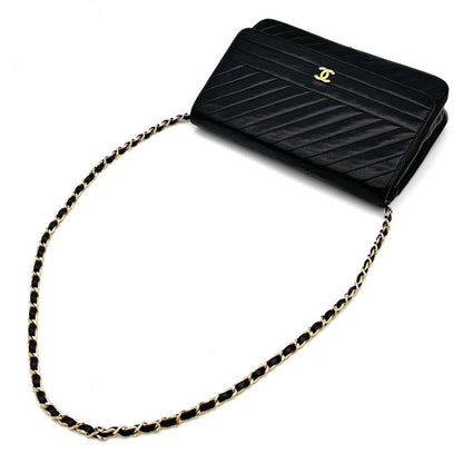 Chanel Bias Stitch Quilted Lambskin Shoulder Bag Black — view 6