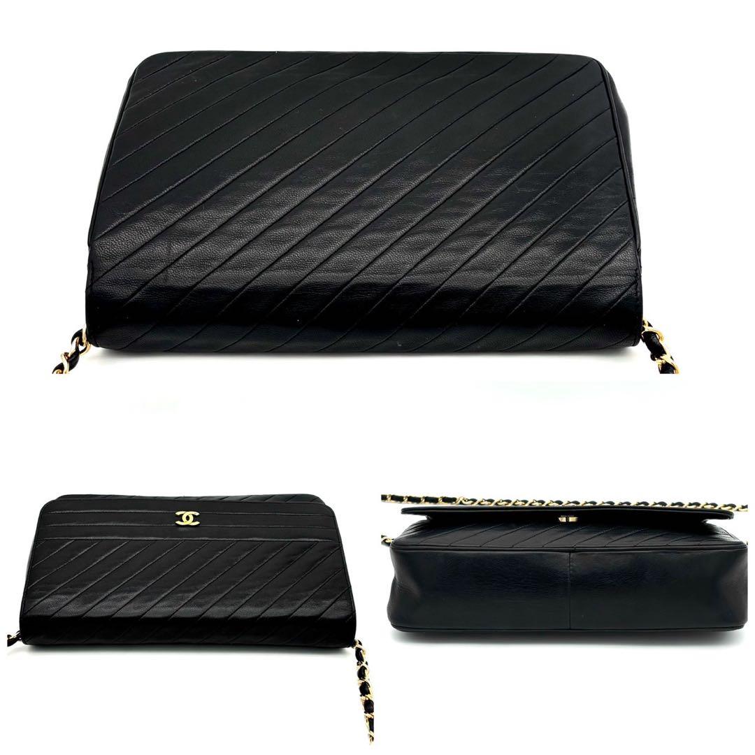 Chanel Bias Stitch Quilted Lambskin Shoulder Bag Black — view 8