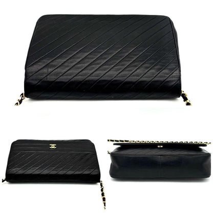Chanel Bias Stitch Quilted Lambskin Shoulder Bag Black — view 8
