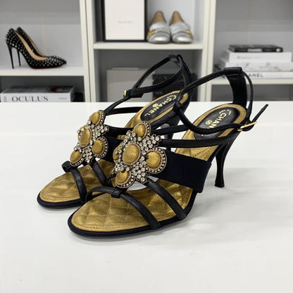 Chanel Leather Bijou Strap Sandals Black — view 3