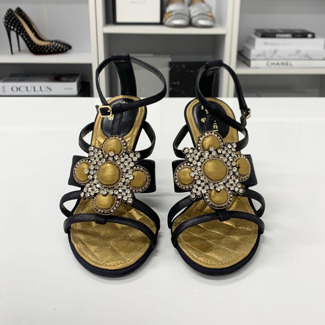 Chanel Leather Bijou Strap Sandals Black — view 4