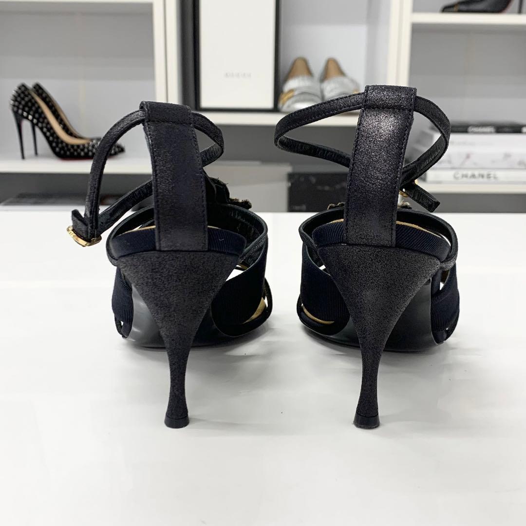 Chanel Leather Bijou Strap Sandals Black — view 6