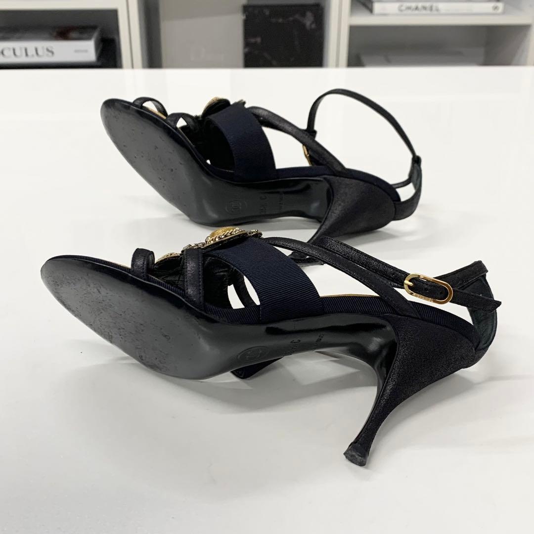 Chanel Leather Bijou Strap Sandals Black — view 7