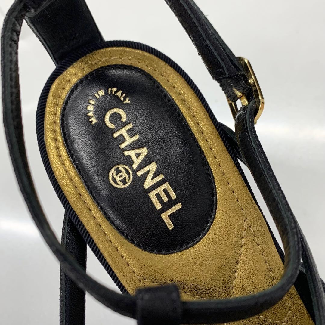 Chanel Leather Bijou Strap Sandals Black — view 8