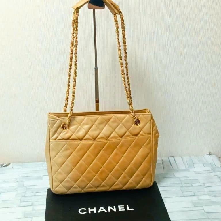 Chanel Quilted Chain Shoulder Lambskin Beige CC Logo — view 2