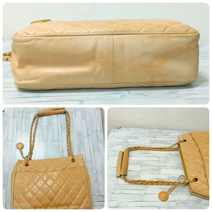 Chanel Quilted Chain Shoulder Lambskin Beige CC Logo — view 5