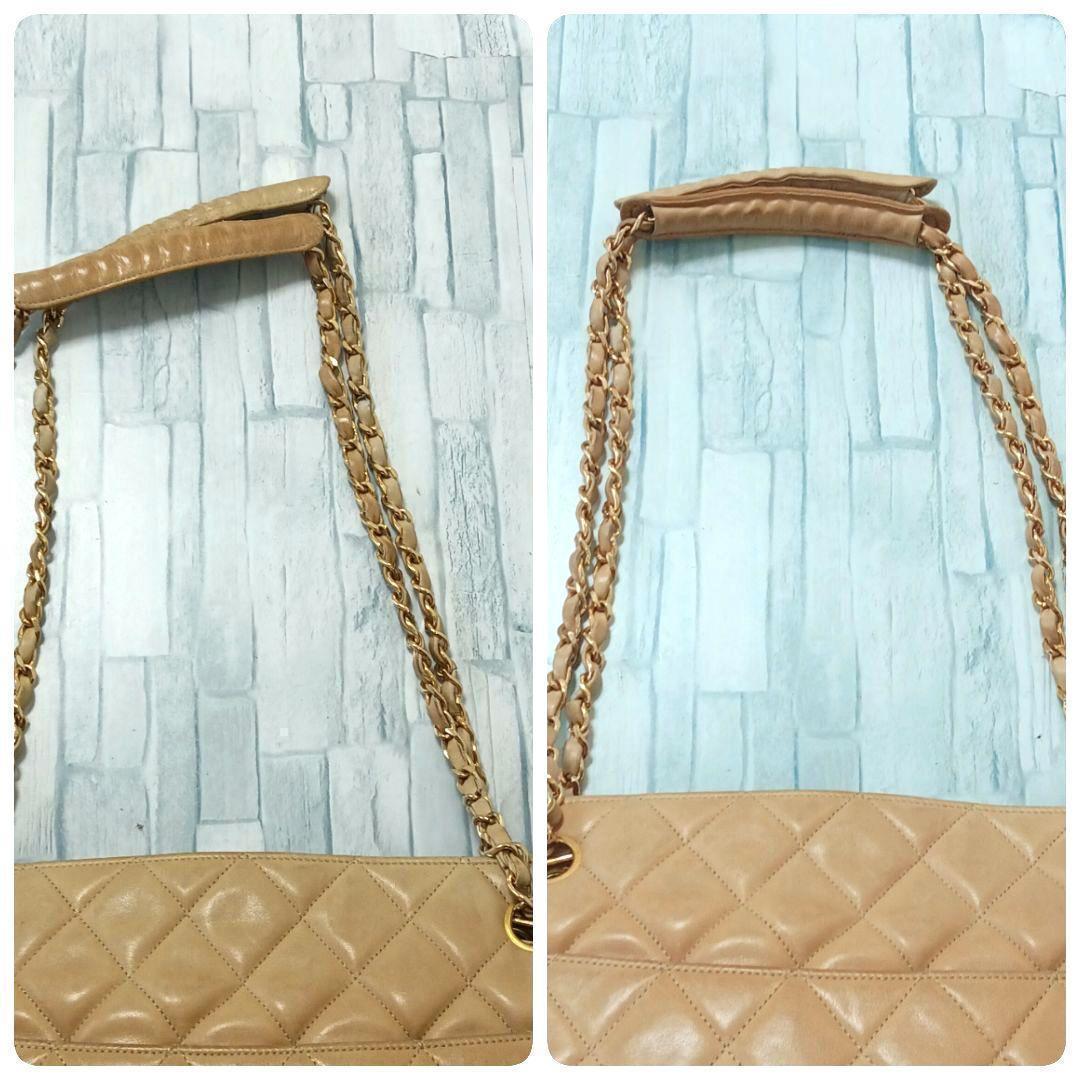 Chanel Quilted Chain Shoulder Lambskin Beige CC Logo — view 6