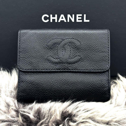 Chanel Wallet Coco Stitch Caviar Trifold Compact