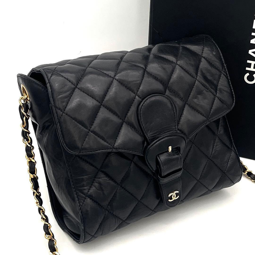 Chanel Quilted Chain Shoulder Bag Lambskin Black CC Logo