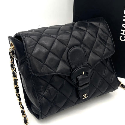 Chanel Quilted Chain Shoulder Bag Lambskin Black CC Logo