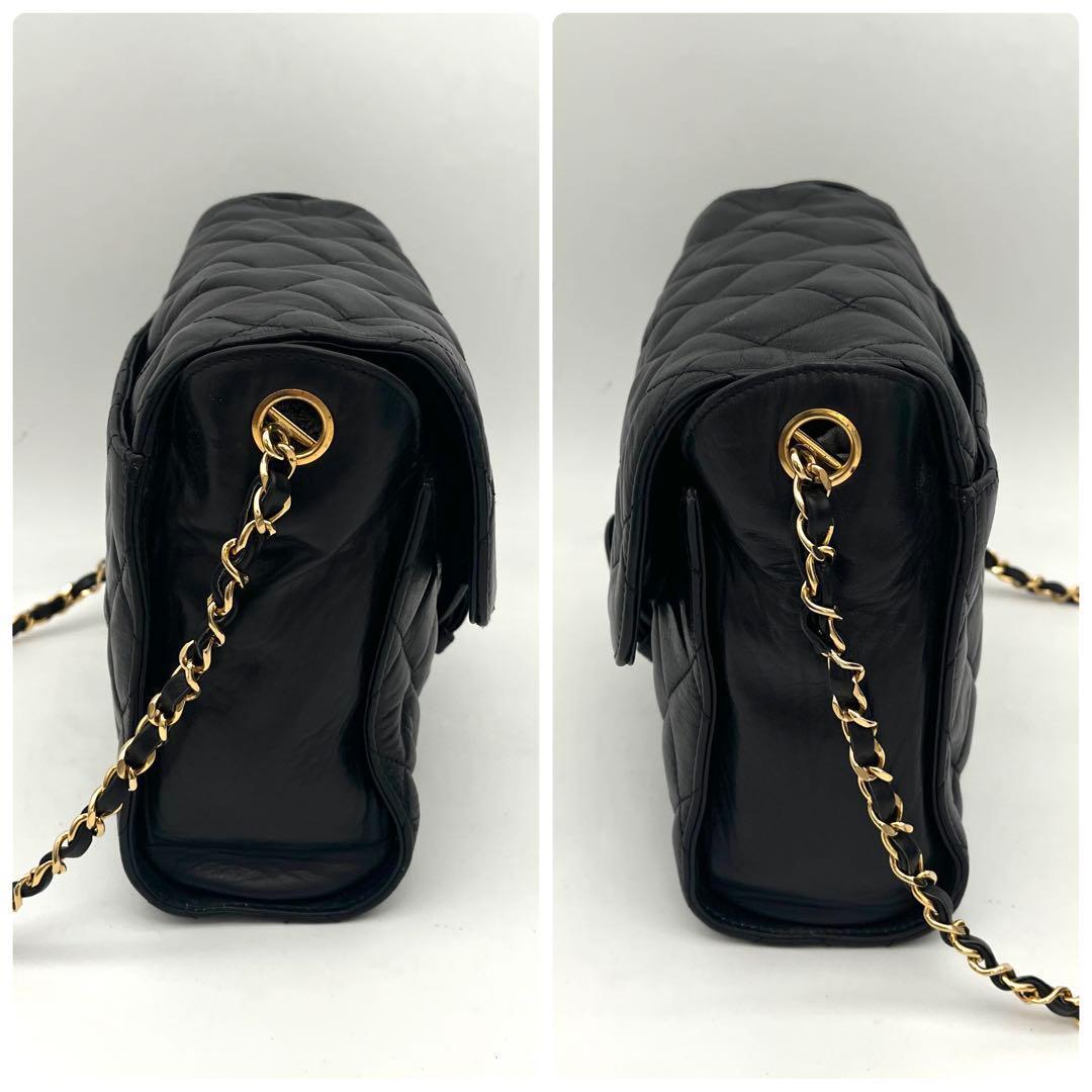 Chanel Quilted Chain Shoulder Bag Lambskin Black CC Logo — view 6
