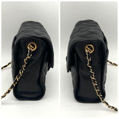 Chanel Quilted Chain Shoulder Bag Lambskin Black CC Logo — view 6