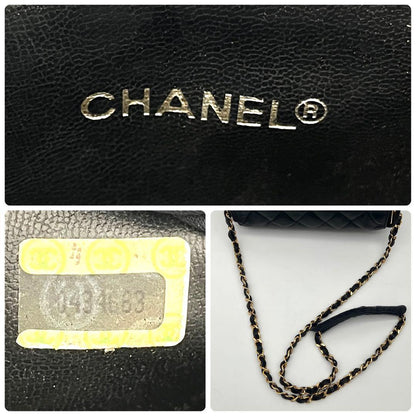 Chanel Quilted Chain Shoulder Bag Lambskin Black CC Logo — view 9