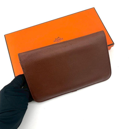 Hermes Dogon GM Togo Wallet Brown Silver Leather — view 2