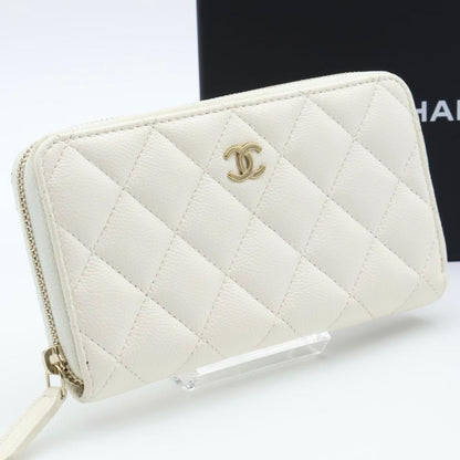 Chanel Quilted Zip Around Wallet Caviar Leather