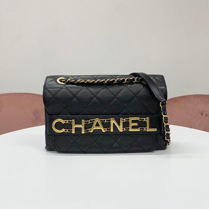 Chanel Quilted Logo Lambskin Double Chain Shoulder Bag
