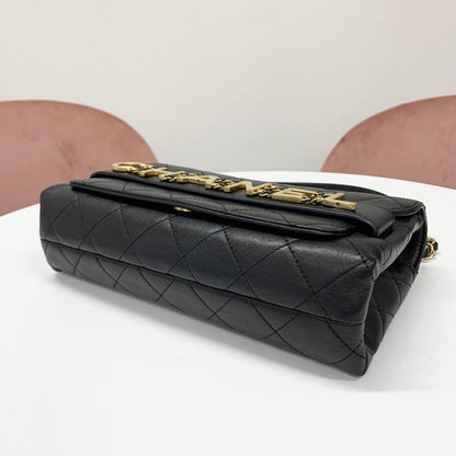 Chanel Quilted Logo Lambskin Double Chain Shoulder Bag — view 4