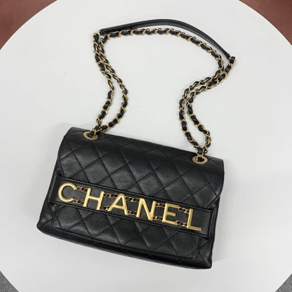 Chanel Quilted Logo Lambskin Double Chain Shoulder Bag — view 5