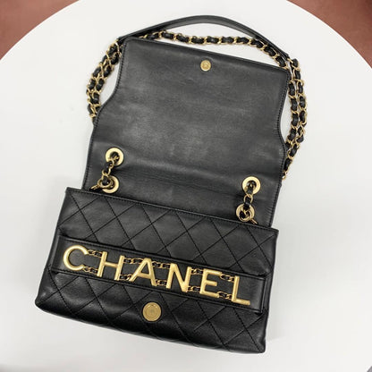 Chanel Quilted Logo Lambskin Double Chain Shoulder Bag — view 6