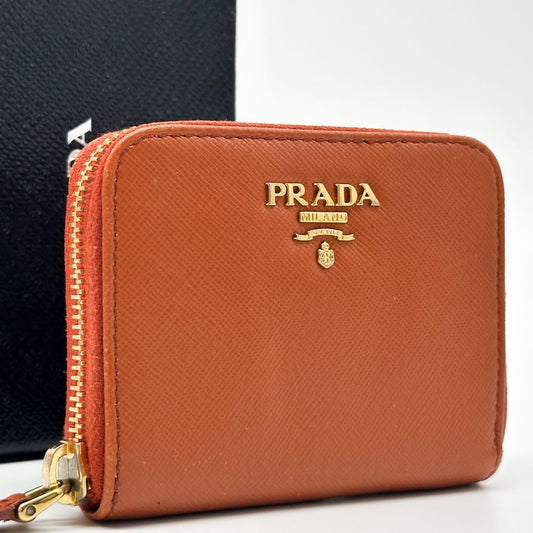 Prada Saffiano Coin Purse Orange Mini