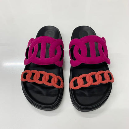 Hermes Extra Chaine D'ancre Suede Flat Sandals Pink — view 2