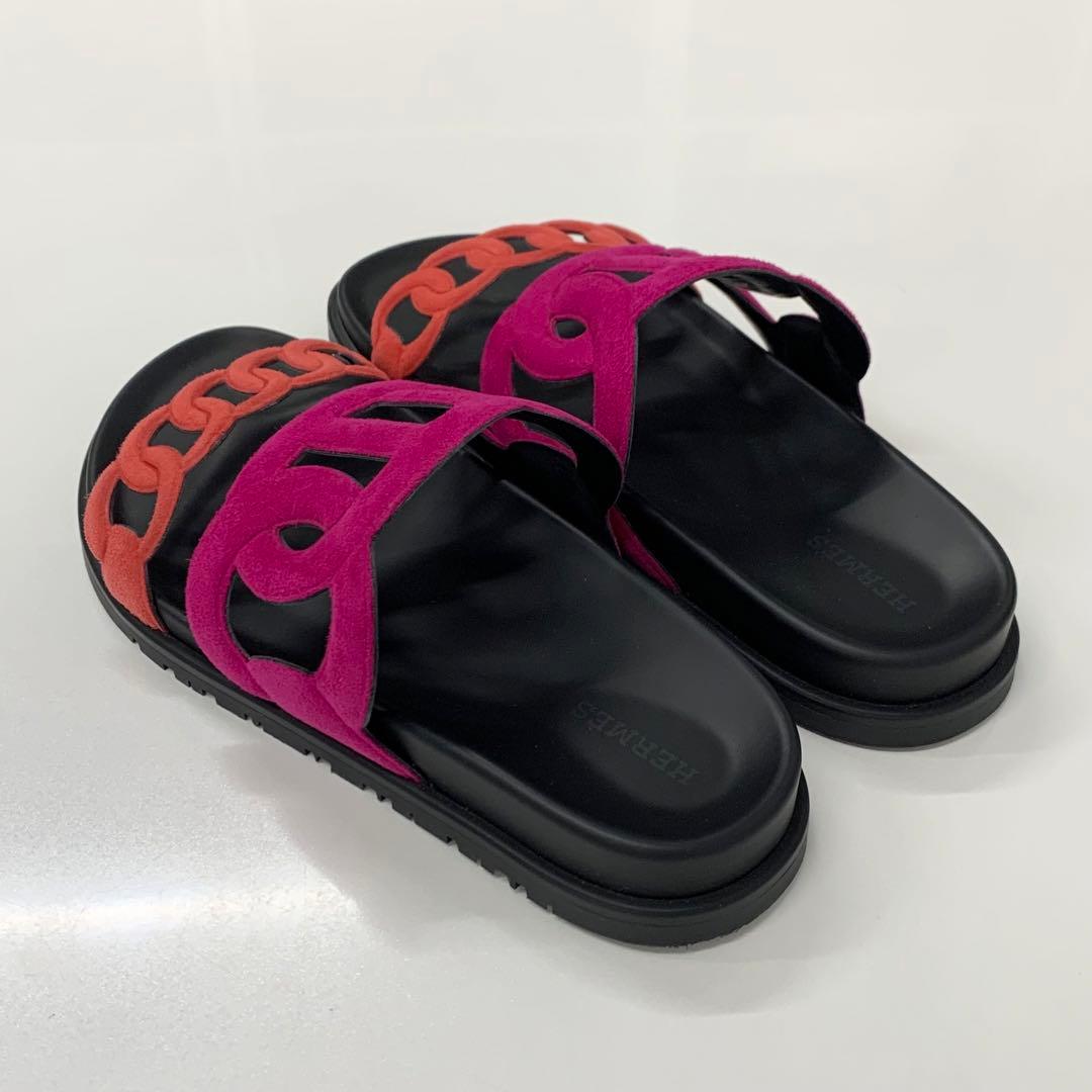 Hermes Extra Chaine D'ancre Suede Flat Sandals Pink — view 4
