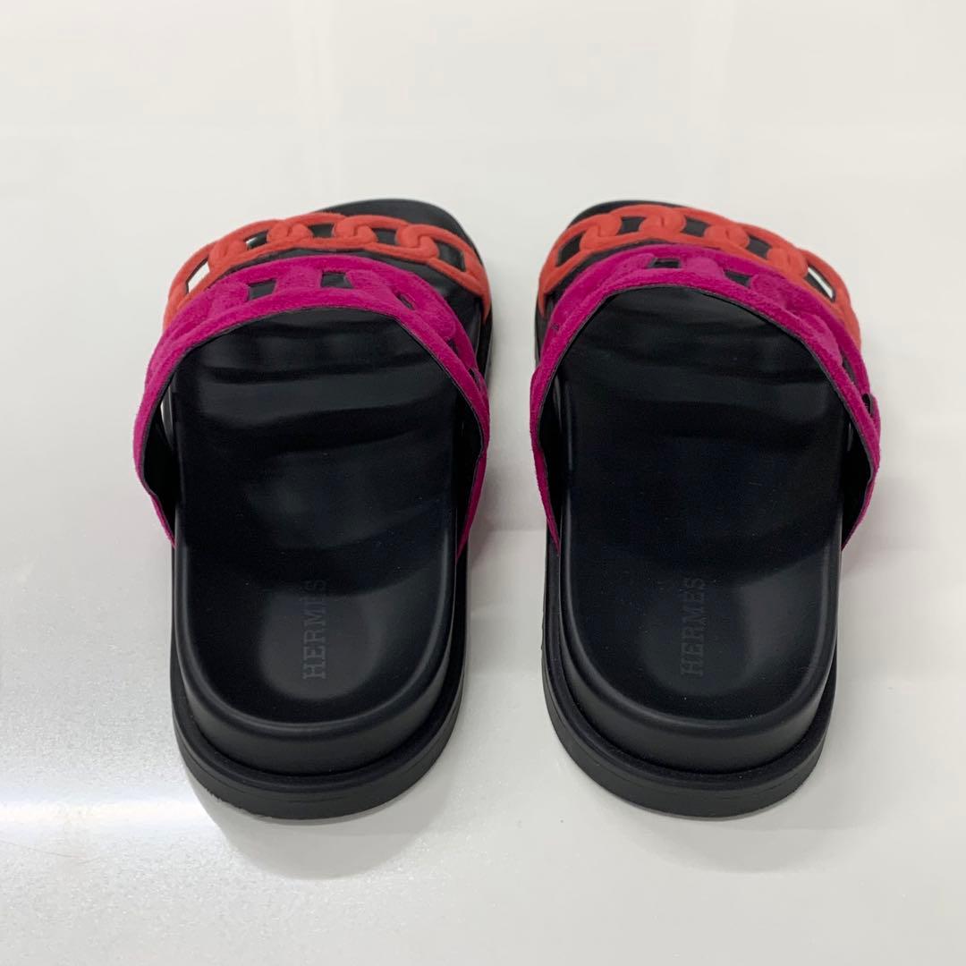 Hermes Extra Chaine D'ancre Suede Flat Sandals Pink — view 5