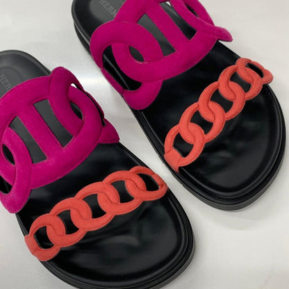 Hermes Extra Chaine D'ancre Suede Flat Sandals Pink — view 9