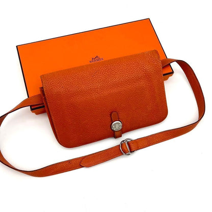 Hermes Dogon Pouch Togo Orange Belt Bag Waist