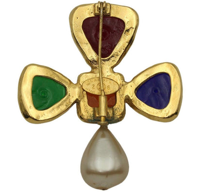 Chanel Gripoa And Faux Pearl Cross Brooch
