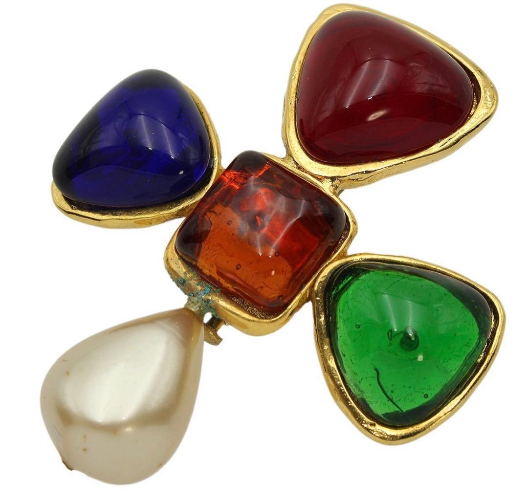 Chanel Gripoa And Faux Pearl Cross Brooch