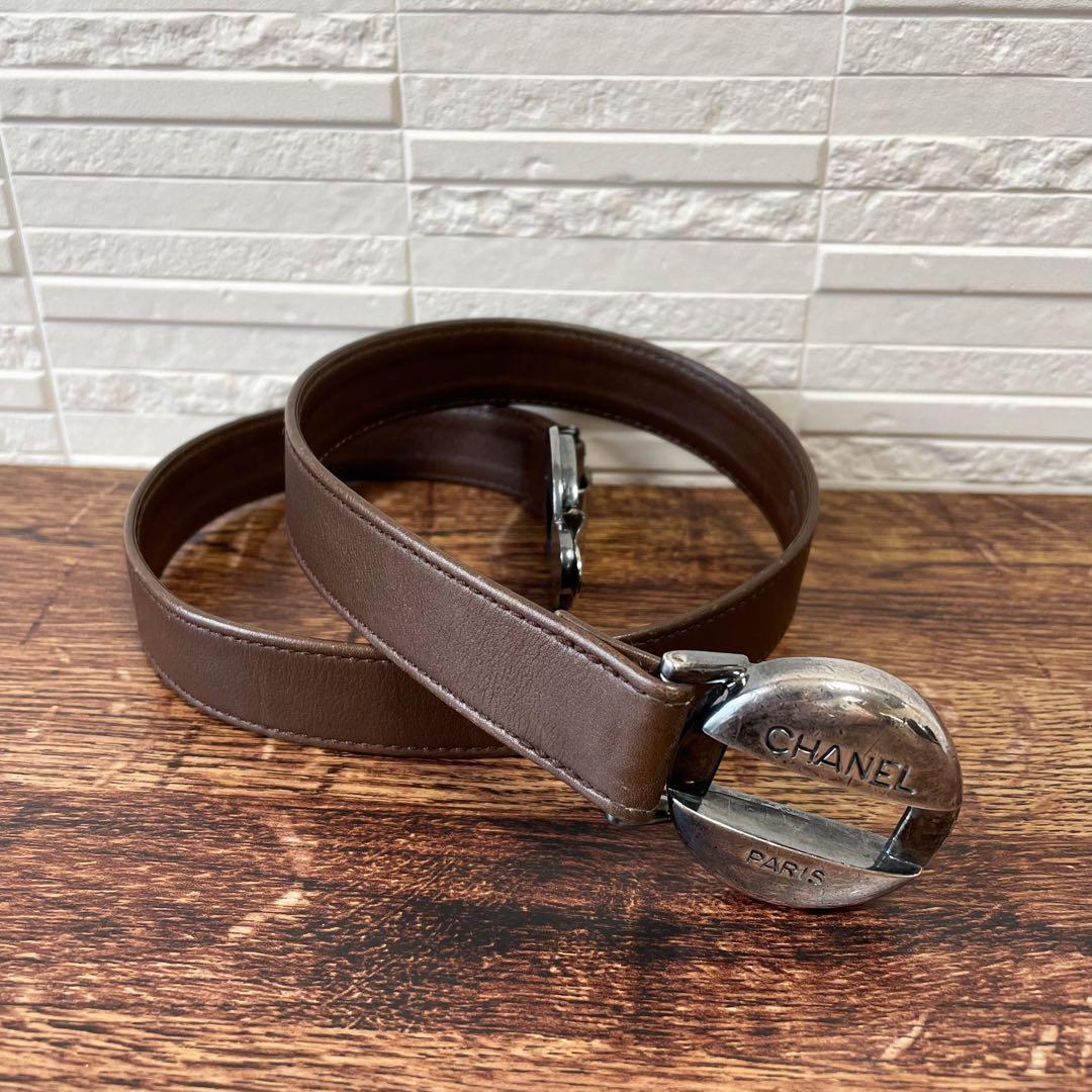 Chanel Leather Silver Buckle Belt Brown — view 2