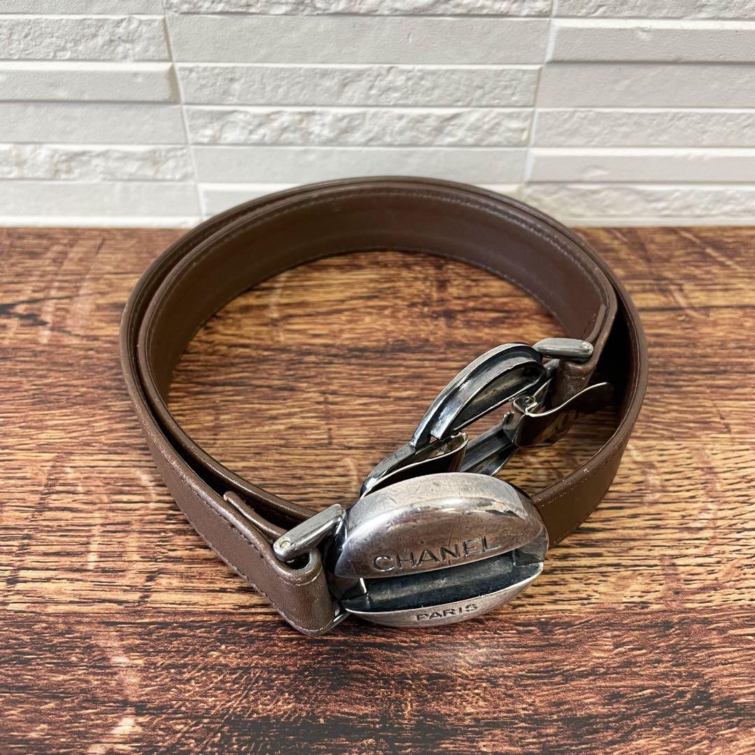 Chanel Leather Silver Buckle Belt Brown — view 3