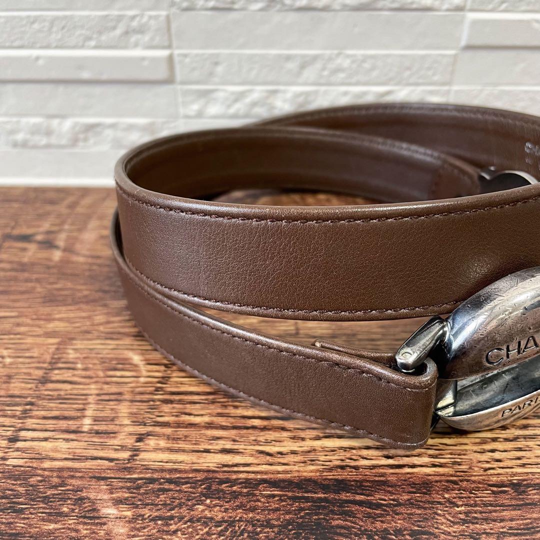 Chanel Leather Silver Buckle Belt Brown — view 4