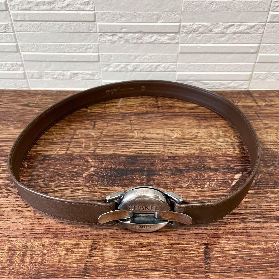 Chanel Leather Silver Buckle Belt Brown — view 5