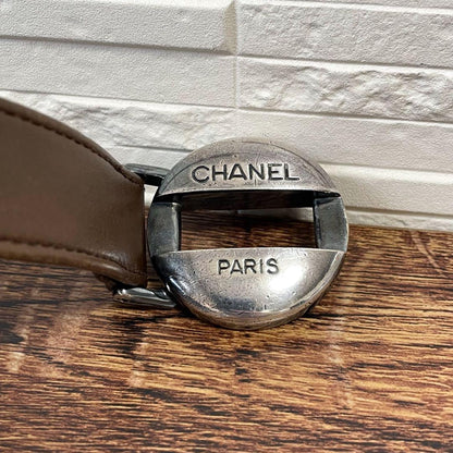 Chanel Leather Silver Buckle Belt Brown — view 7