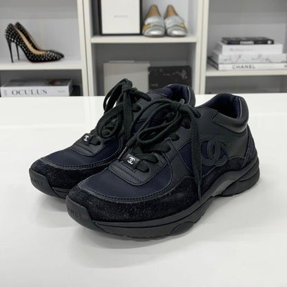 Chanel CC Logo Leather Fabric Suede Sneakers Black — view 3