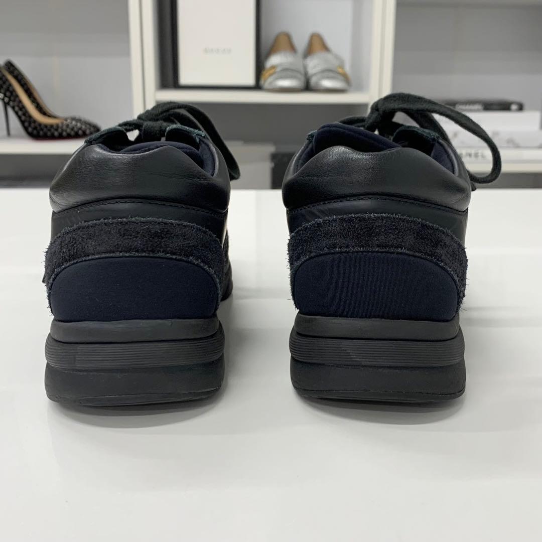 Chanel CC Logo Leather Fabric Suede Sneakers Black — view 6