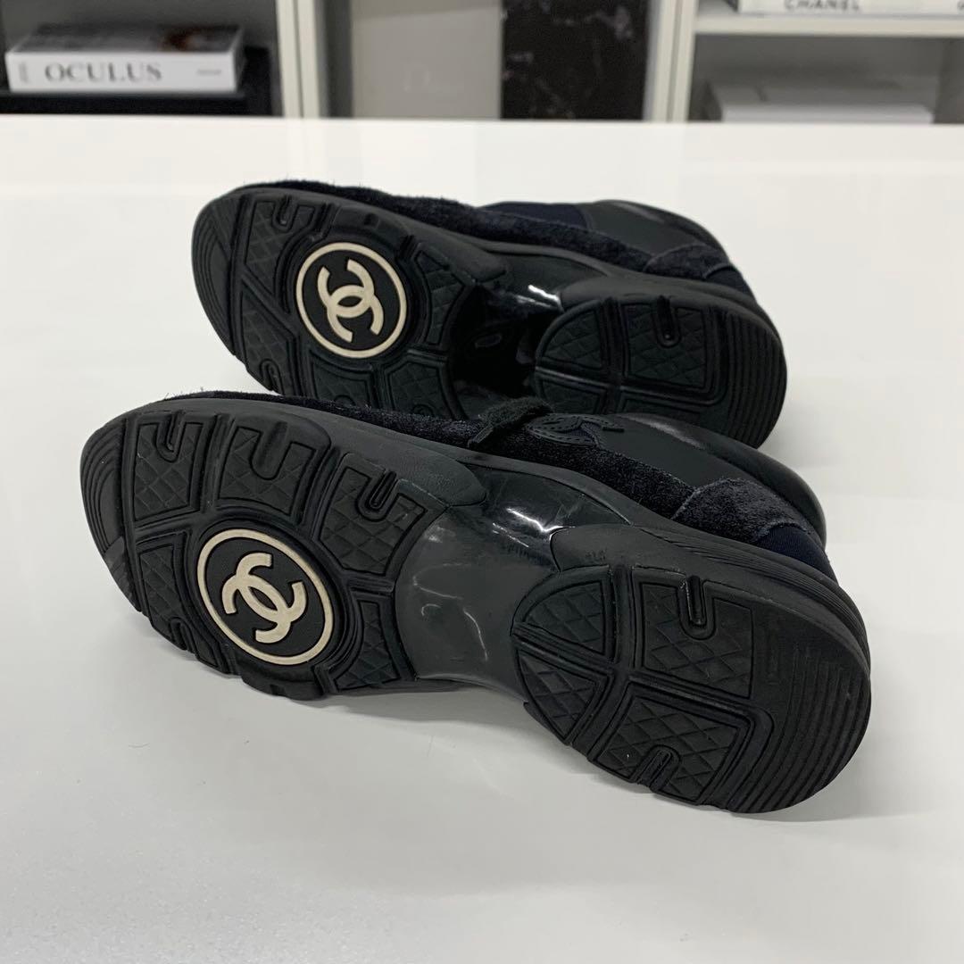 Chanel CC Logo Leather Fabric Suede Sneakers Black — view 7