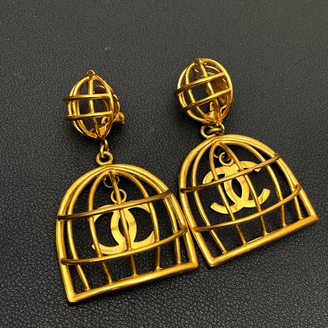 Chanel CC Logo Earrings Birdcage Vintage Classic