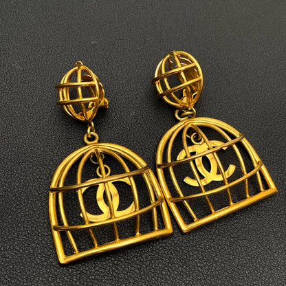 Chanel CC Logo Earrings Birdcage Vintage Classic