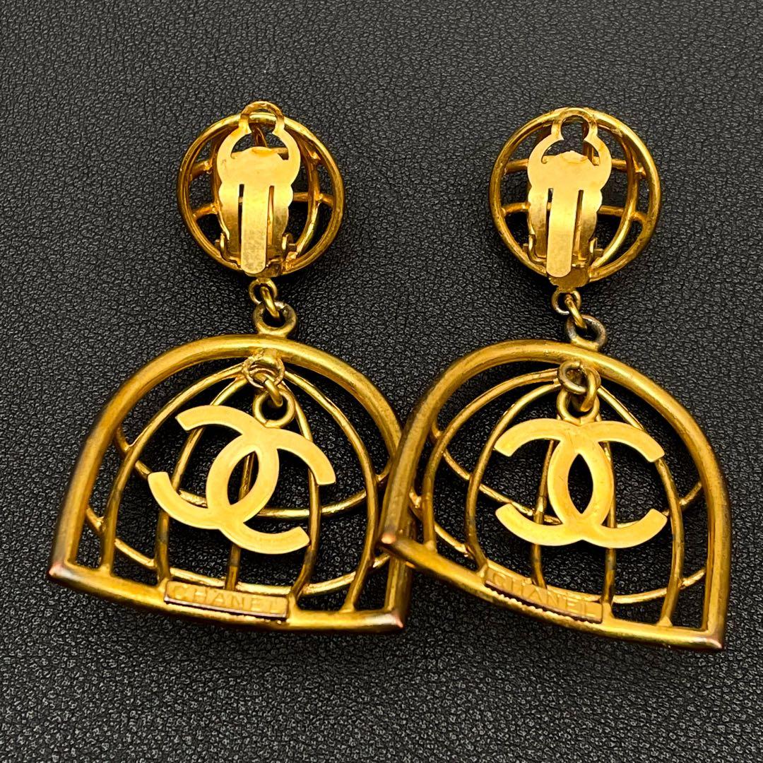 Chanel CC Logo Earrings Birdcage Vintage Classic